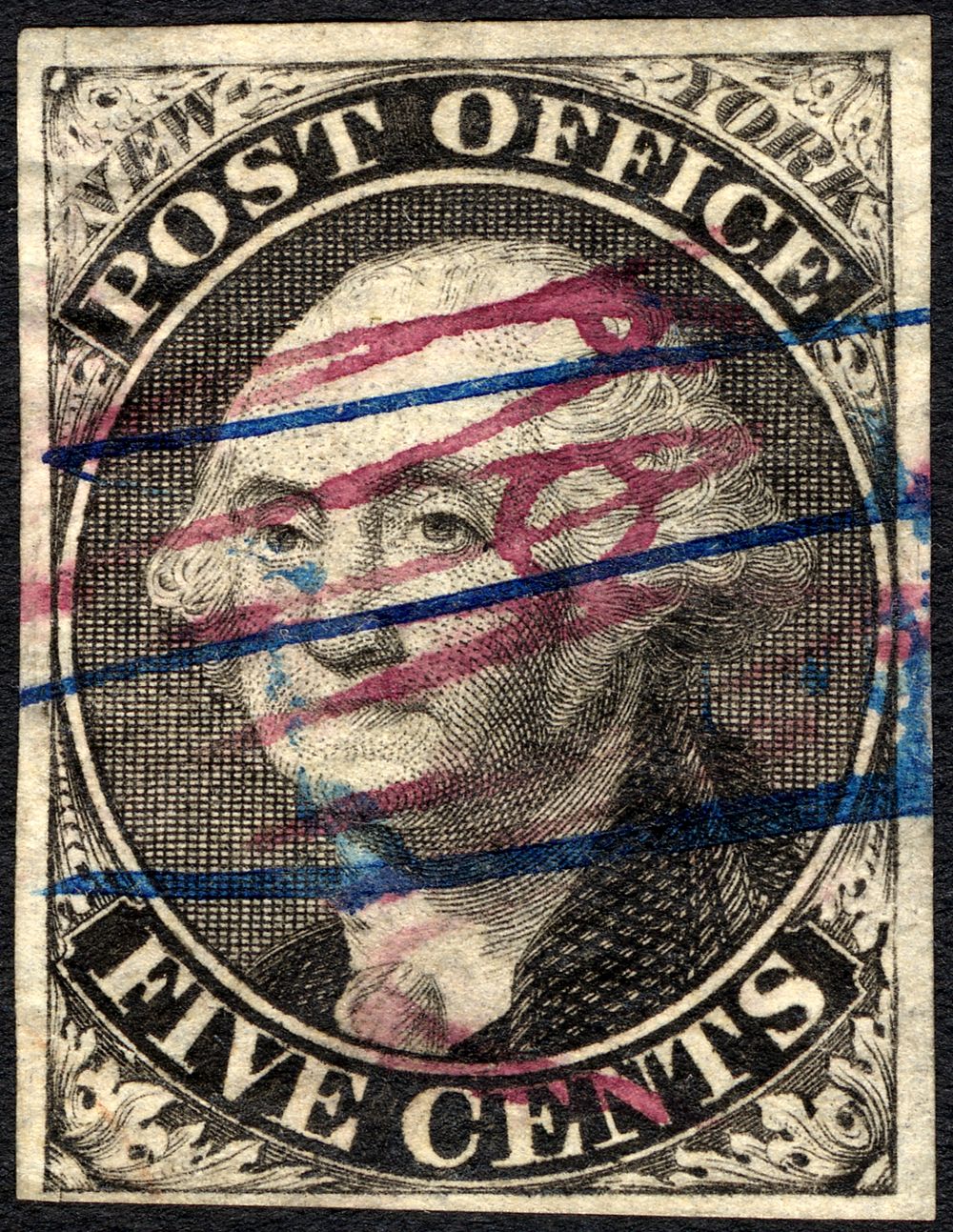 5c Washington New York postmaster provisional RHM signed single, National Stamp Collection