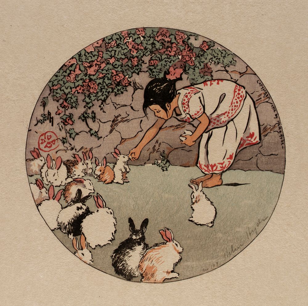 Feeding the Bunnies by Helen Hyde (1868-1919)