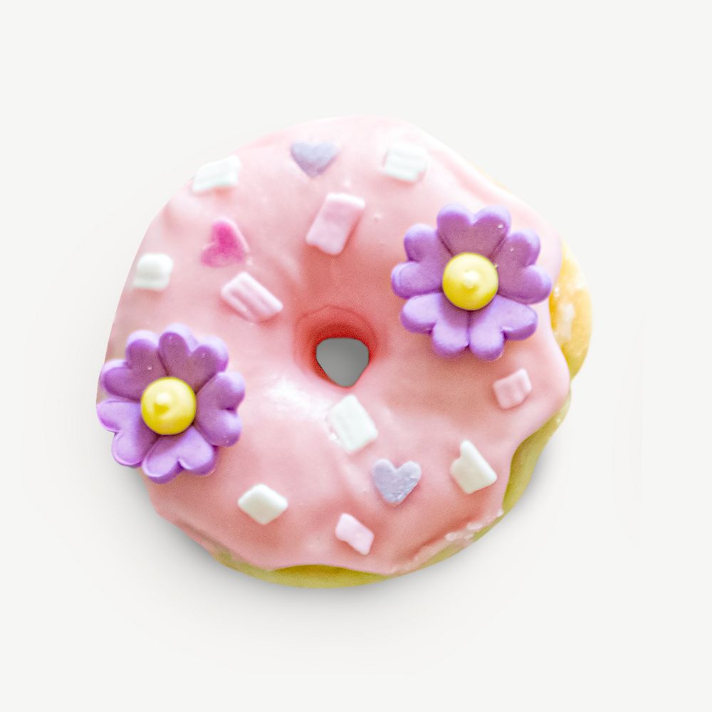 Pink glazed donut collage element psd