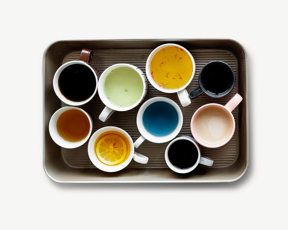 Cups of beverages collage element psd