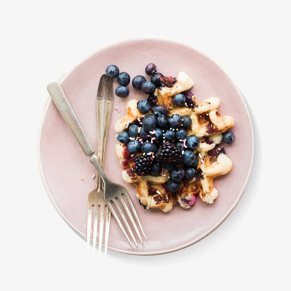 Blueberry waffles breakfast collage element psd