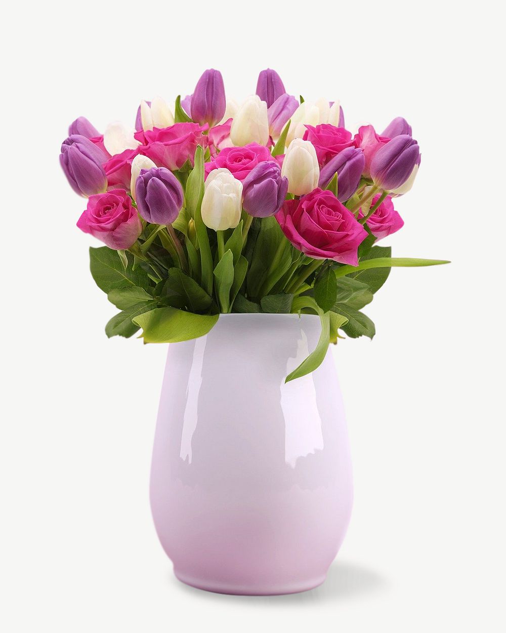 Pink flower vase collage element psd