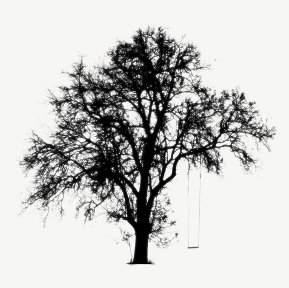 Tree & swing collage element, silhouette psd