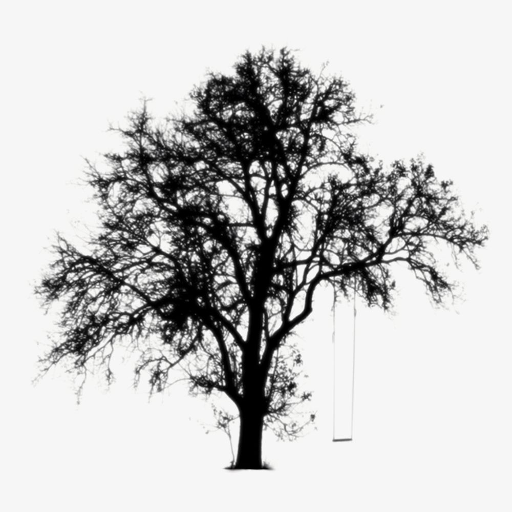 Tree & swing collage element, black & white image