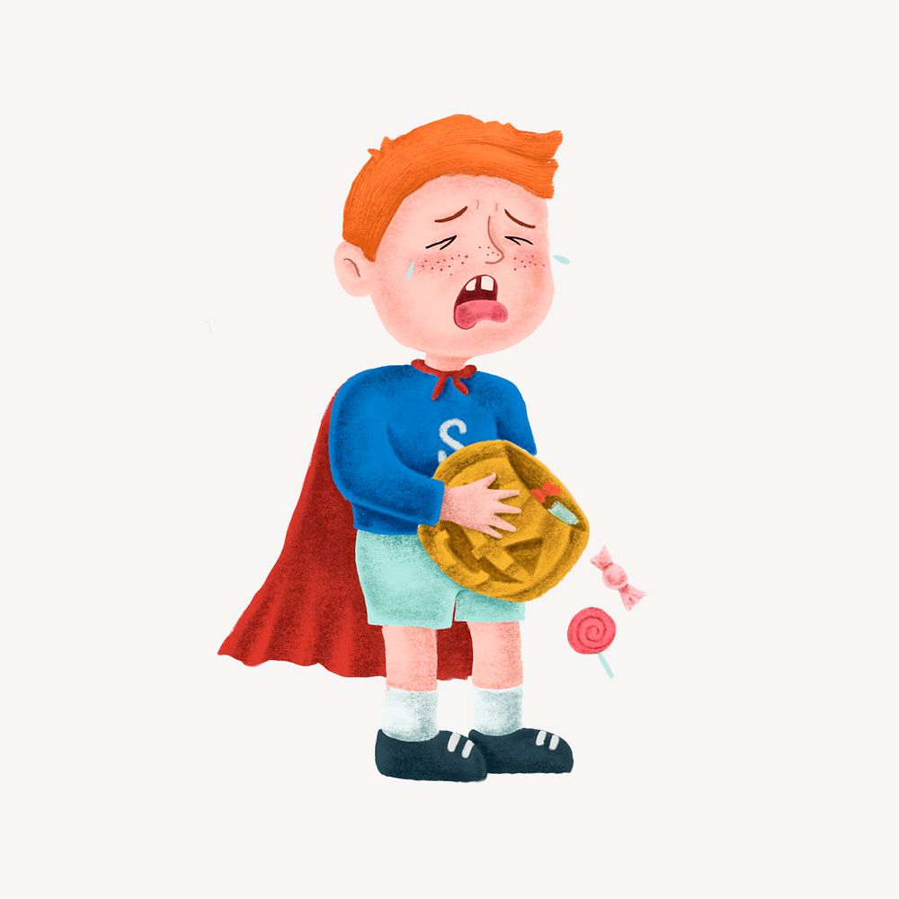 Crying boy, Halloween superhero costume collage element psd