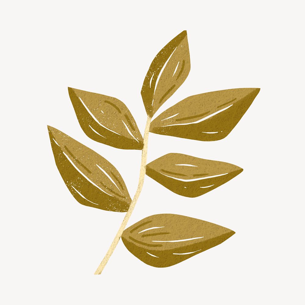 Gold leaf illustration collage element psd