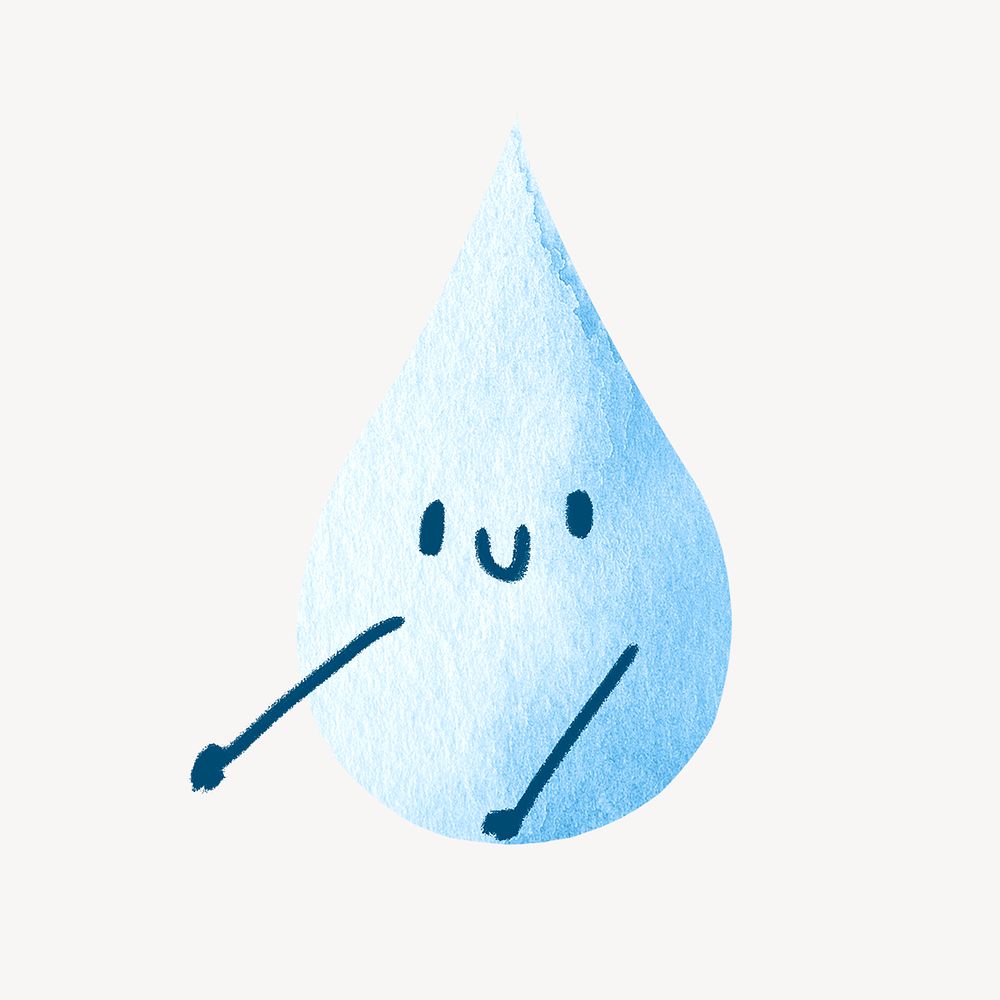 Water drop doodle, watercolor clipart psd