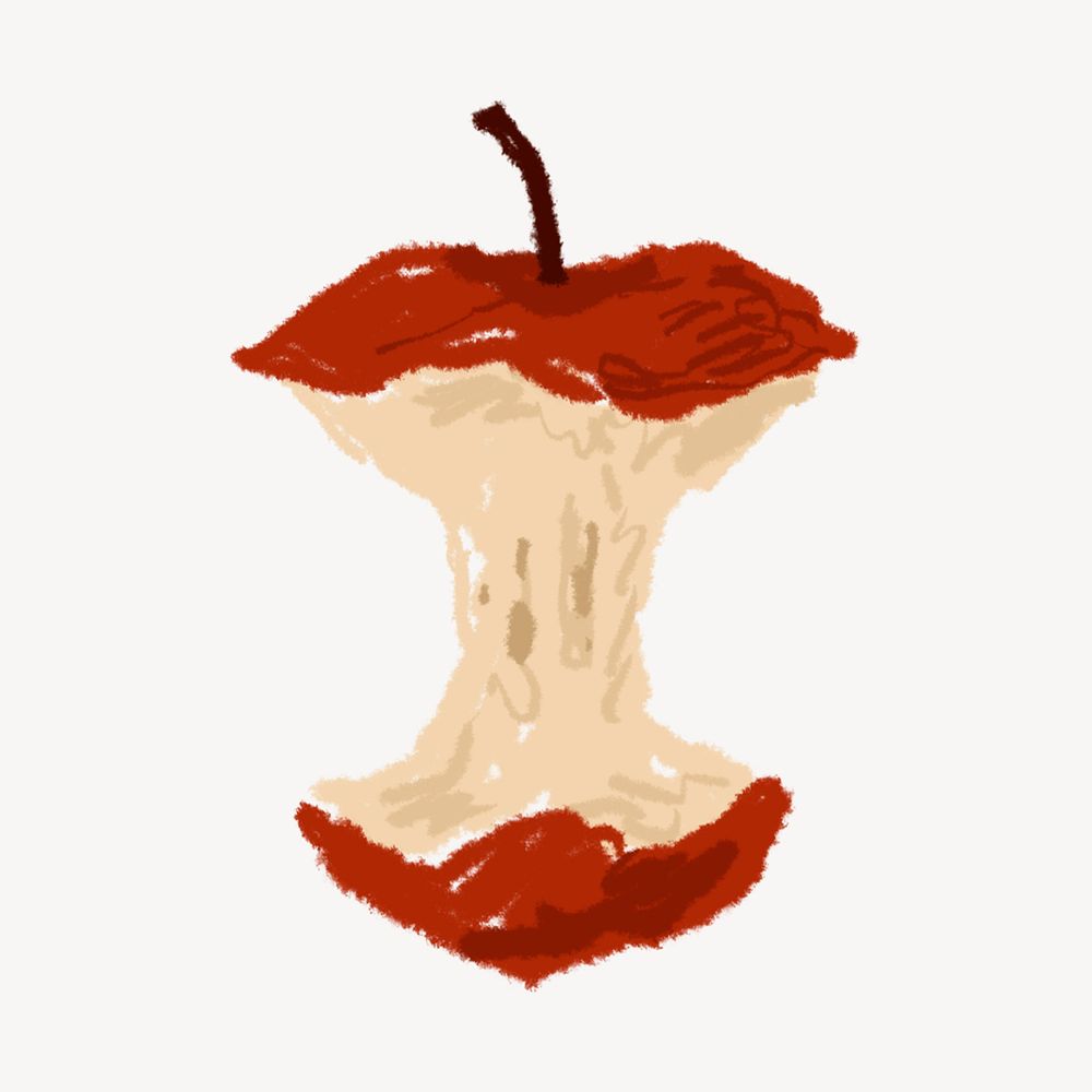 Eaten apple illustration collage element psd