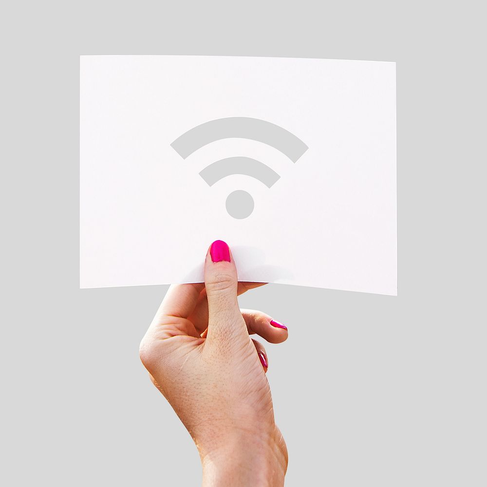 Hand holding wifi sign isolated image