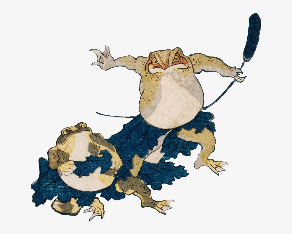 Famous Heroes of the Kabuki Stage Played by Frogs, Japanese ukiyo-e woodblock print by Utagawa Kuniyoshi. Remixed by…