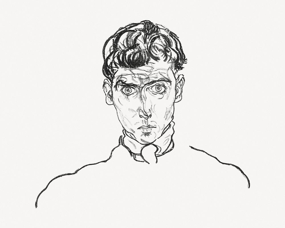 Portrait of Paris von G&uuml;tersloh clipart, line art drawing by Egon Schiele psd. Remixed by rawpixel.