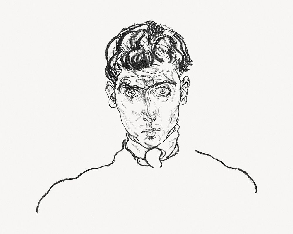 Portrait of Paris von G&uuml;tersloh by Egon Schiele, line art drawing. Remixed by rawpixel.