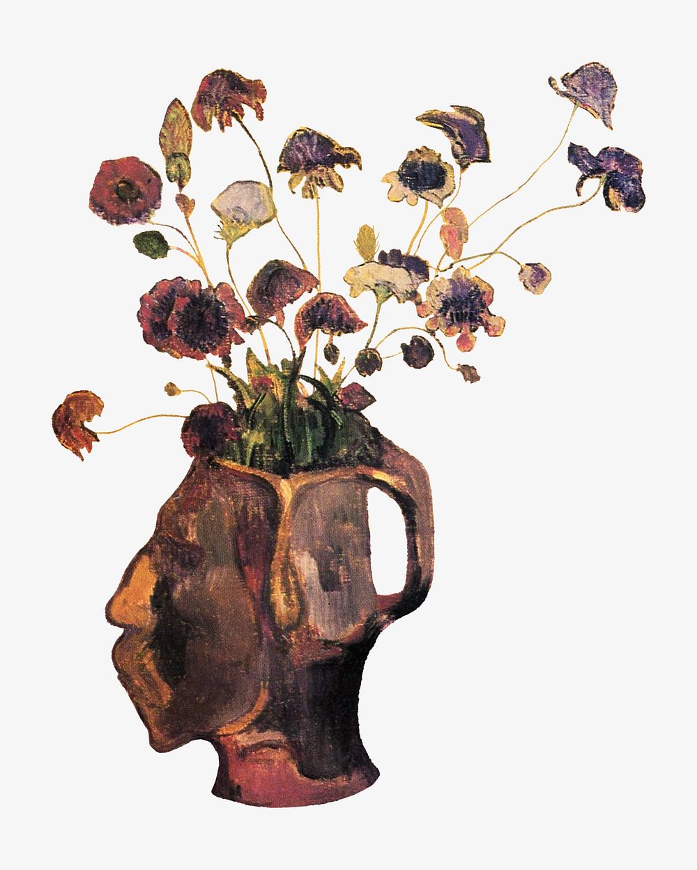 Still Life with Head-Shaped Vase and Japanese Woodcut, Paul Gauguin's vintage illustration, remixed by rawpixel