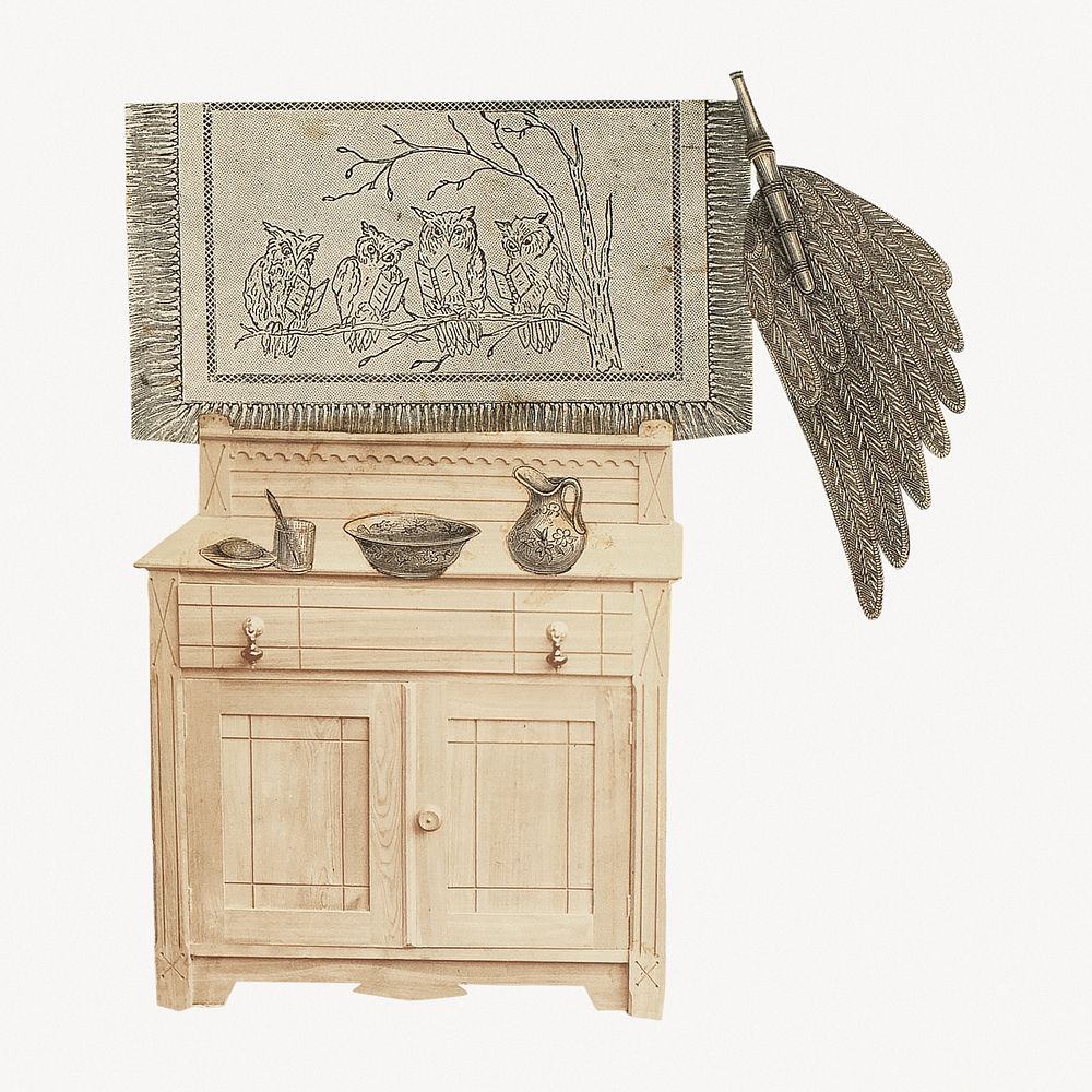 Wooden cabinet, vintage furniture illustration.  Remastered by rawpixel.