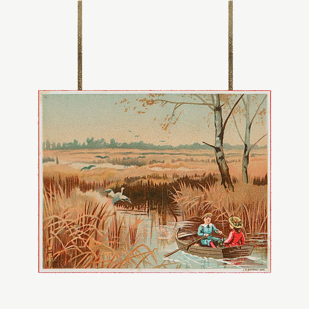 Framed nature painting, vintage collage element psd. Remastered by rawpixel.