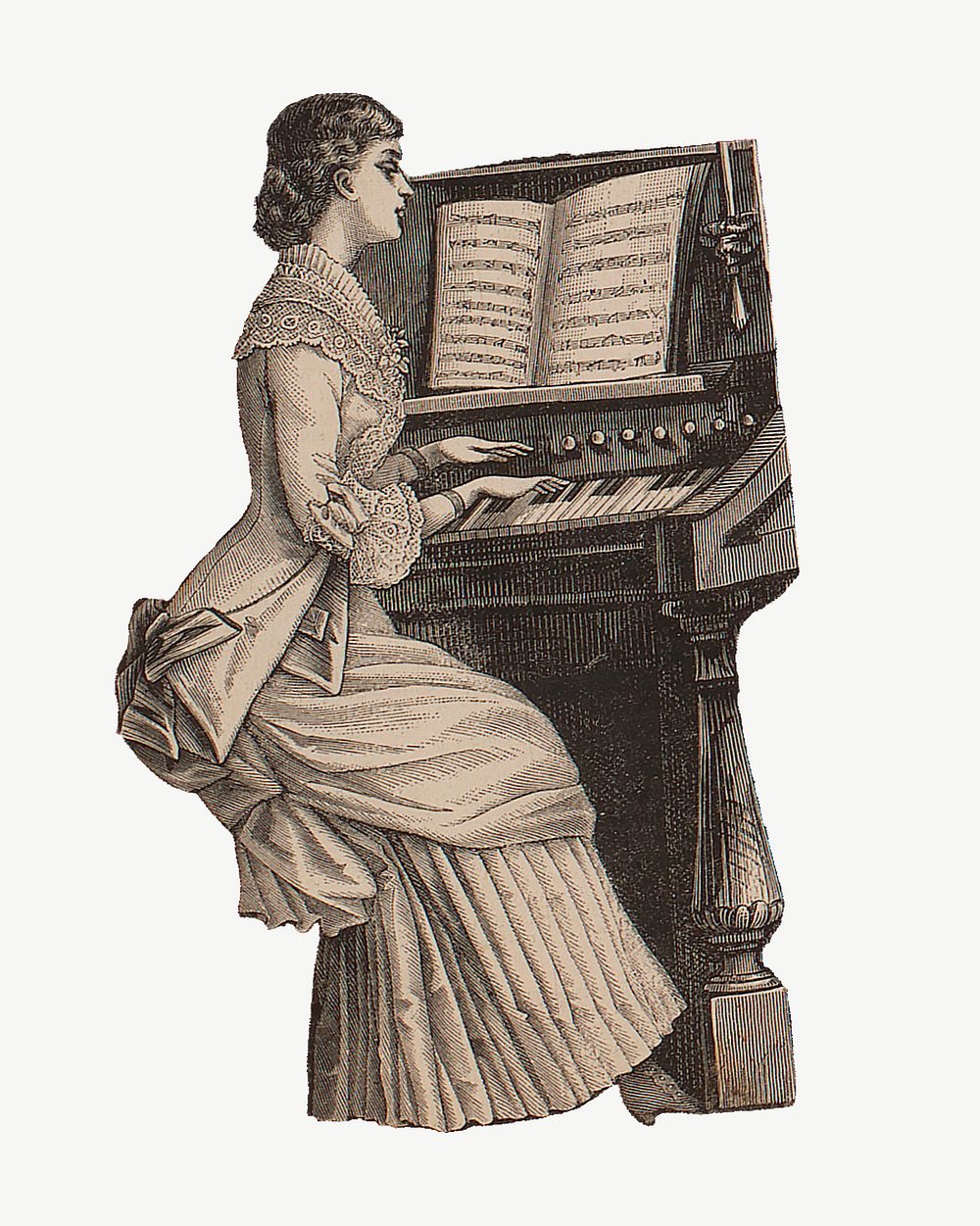 Woman playing piano, vintage collage element psd. Remastered by rawpixel.
