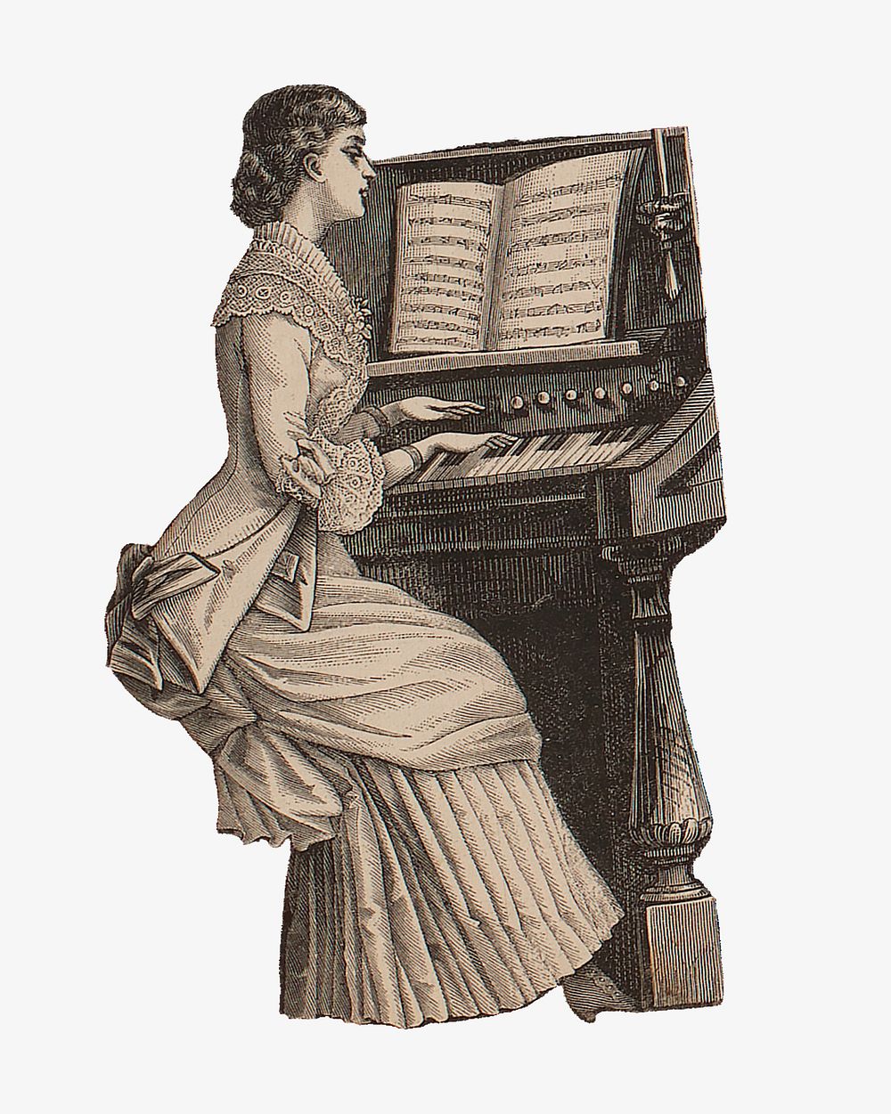 Woman playing piano, vintage collage element. Remastered by rawpixel.