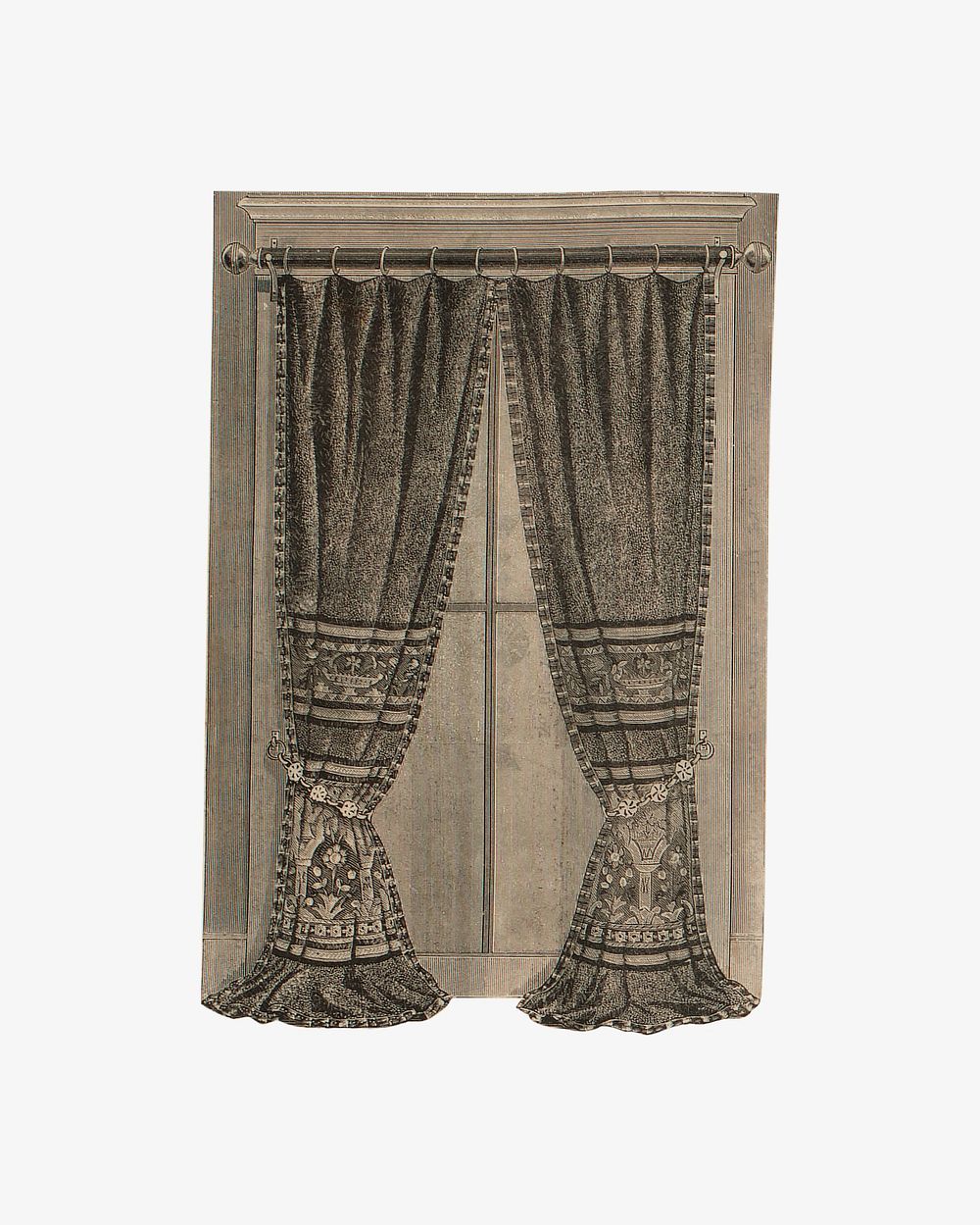 Victorian window with curtains, vintage home decor illustration.  Remastered by rawpixel.