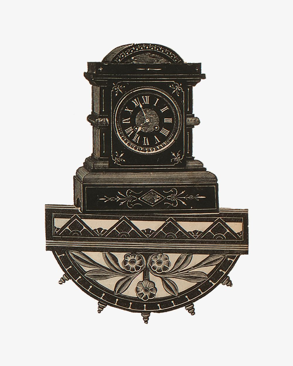 Victorian wall clock, antique object illustration.  Remastered by rawpixel.