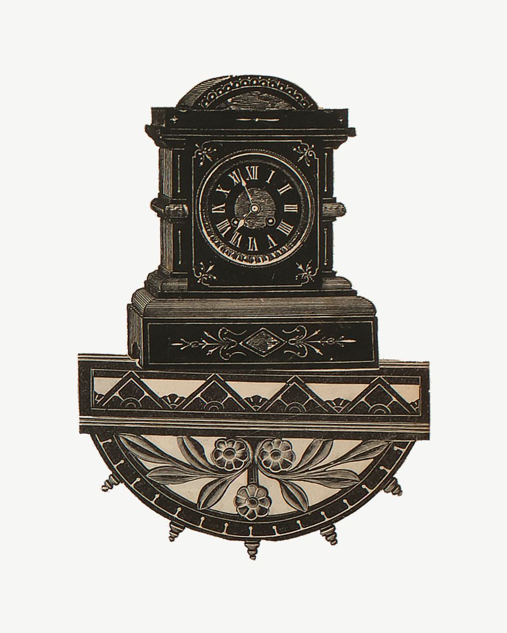 Victorian wall clock, antique object clipart psd.  Remastered by rawpixel.