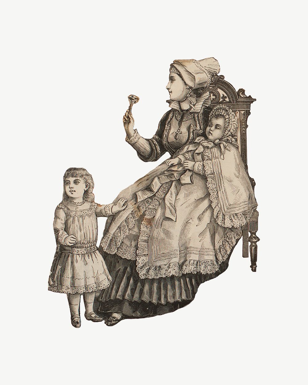 Victorian mother and children, vintage collage element psd. Remastered by rawpixel.