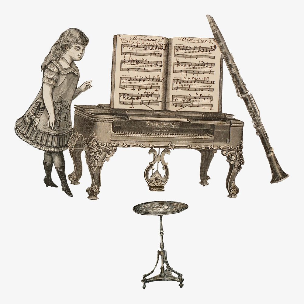 Girl with piano, vintage collage element. Remastered by rawpixel.