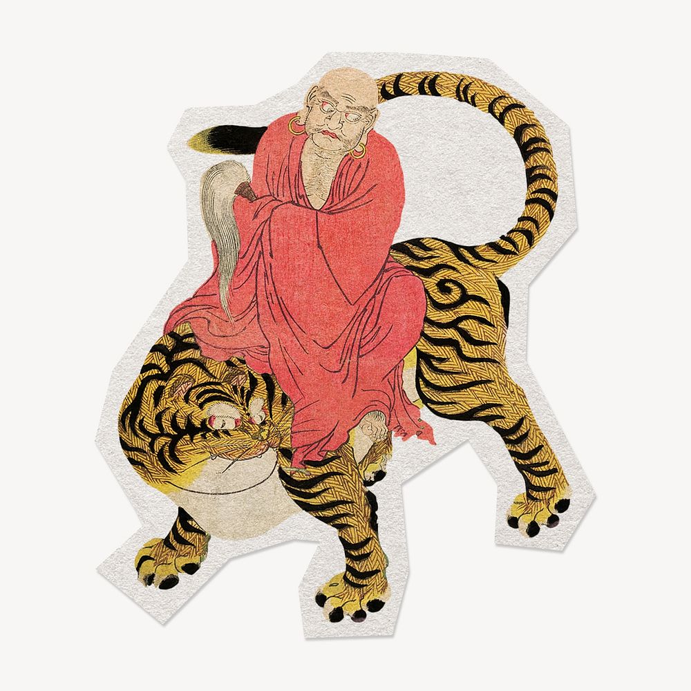 Man riding tiger, vintage Japanese, paper cut isolated design. Remixed by rawpixel.