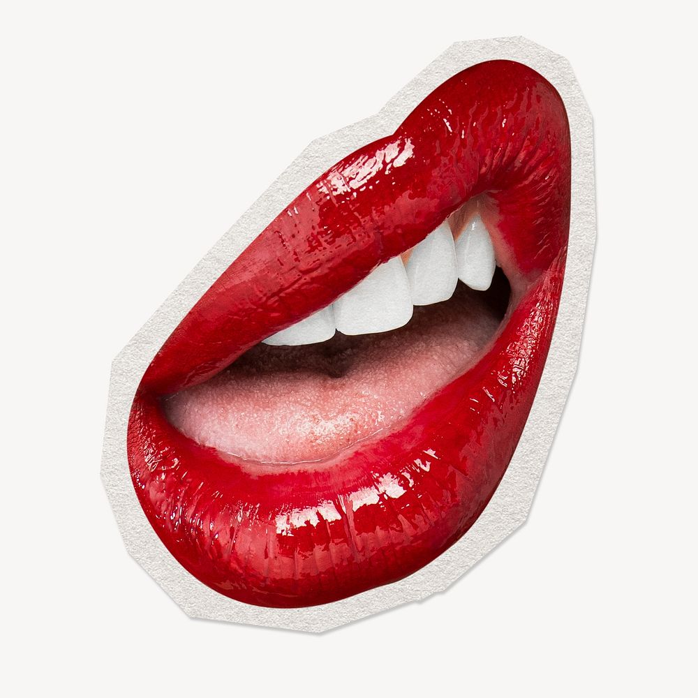 Red lips attitude expression paper element with white border