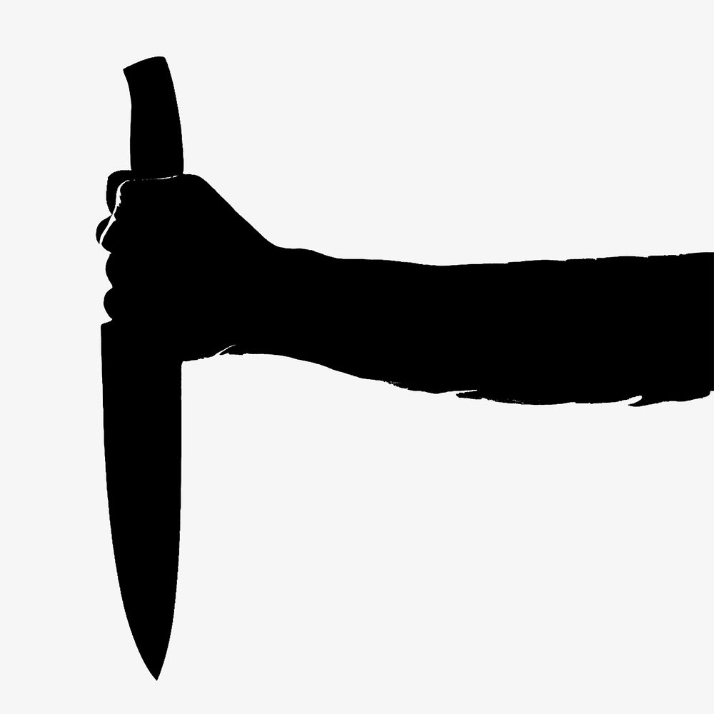 Hand holding knife silhouette isolated design