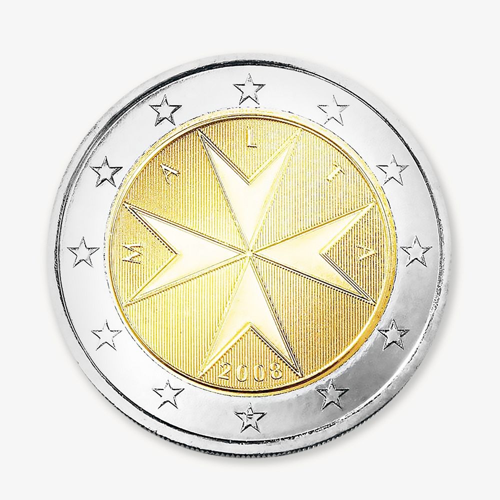 Malta 2 Euro coin, isolated image