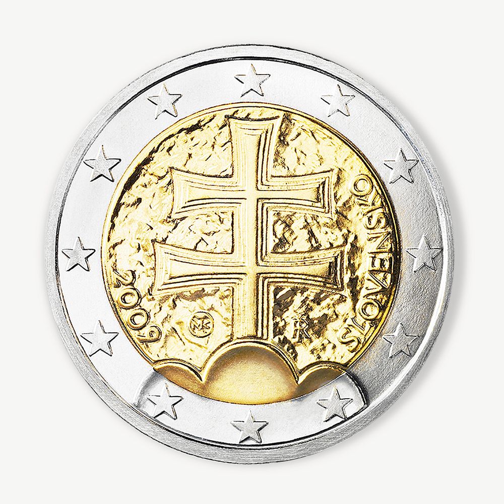 Slovakia 2 Euro coin collage element psd