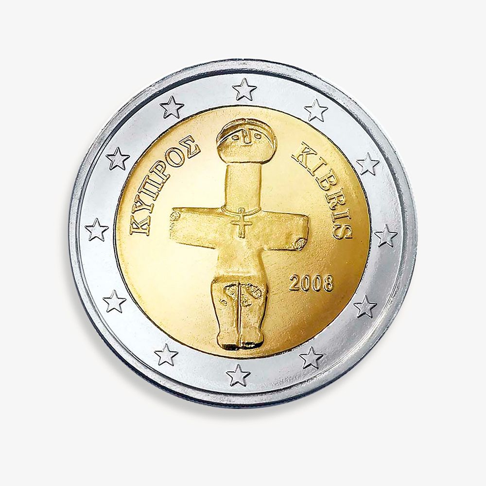 Cyprus 2 Euro coin, isolated image