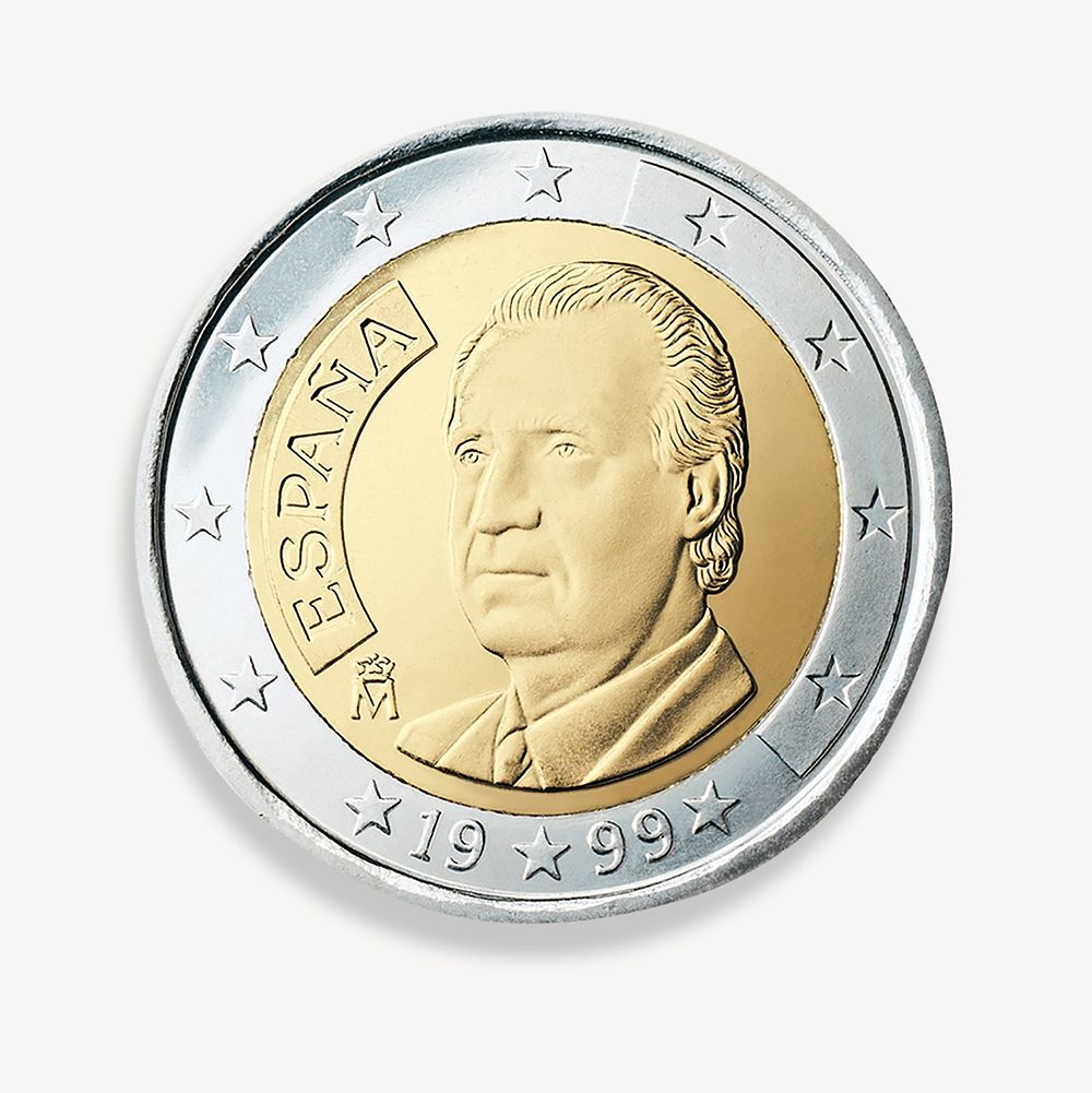 Spain 2 Euro coin, isolated image