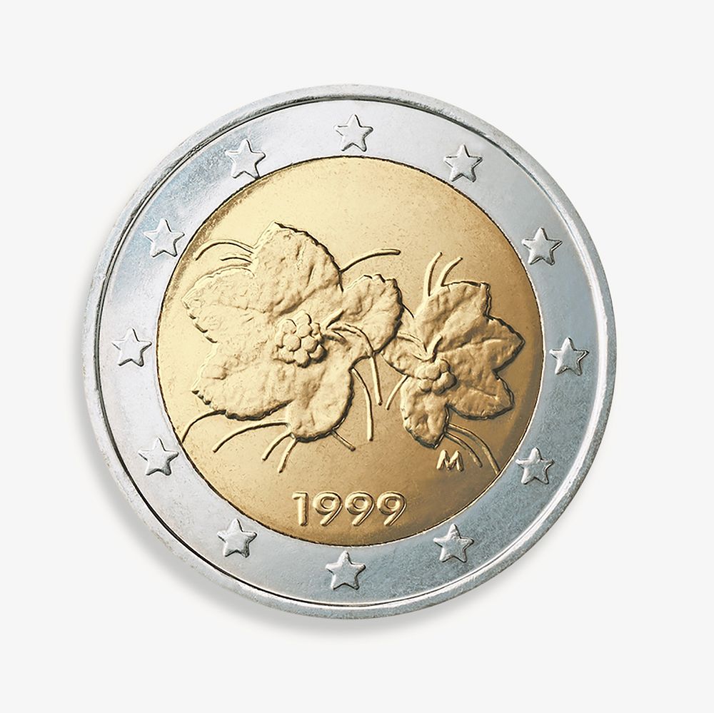 Finnish 2 Euro coin, isolated image