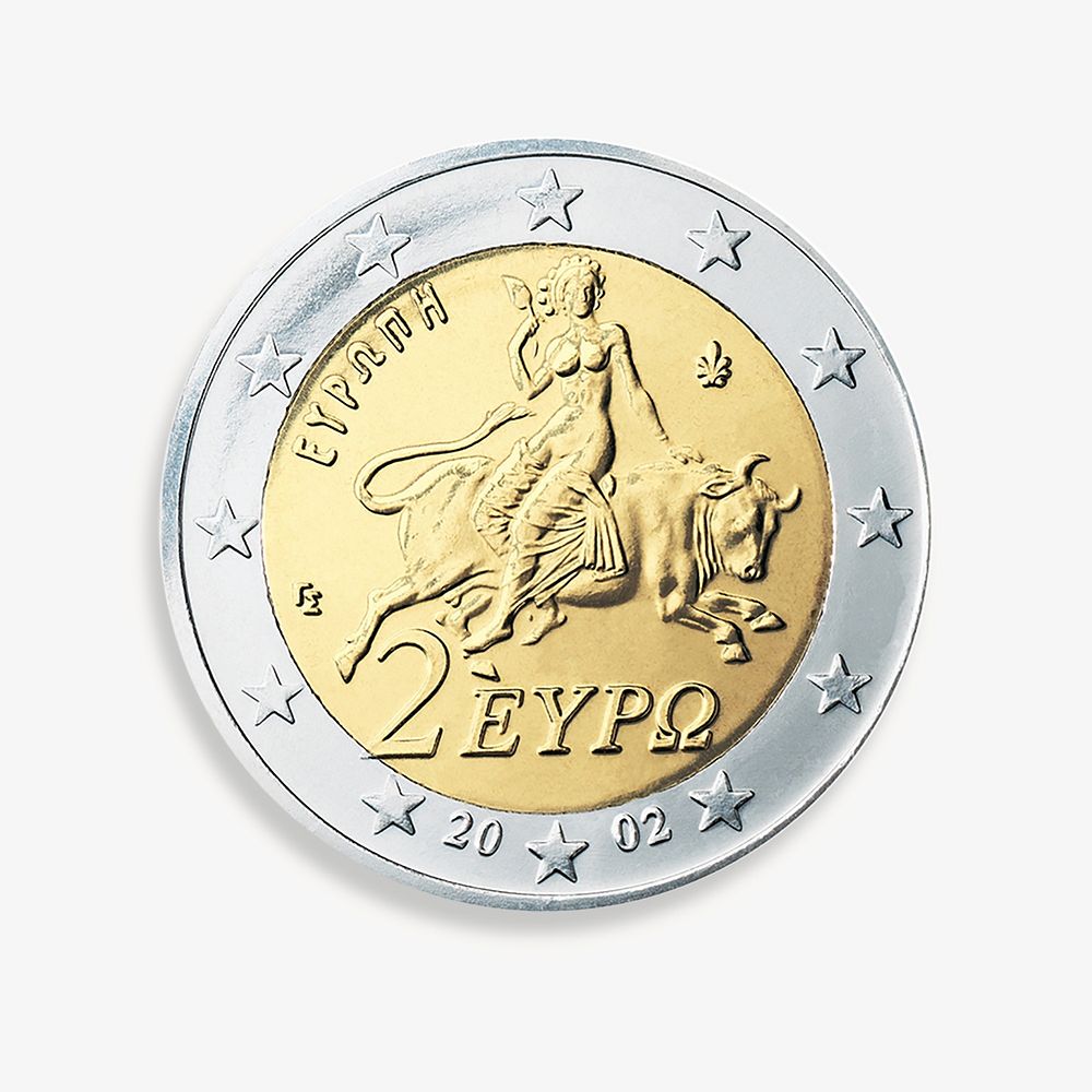 Greece 2 Euro coin, isolated image