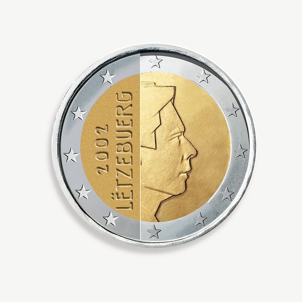 Luxembourg 2 Euro coin collage element psd