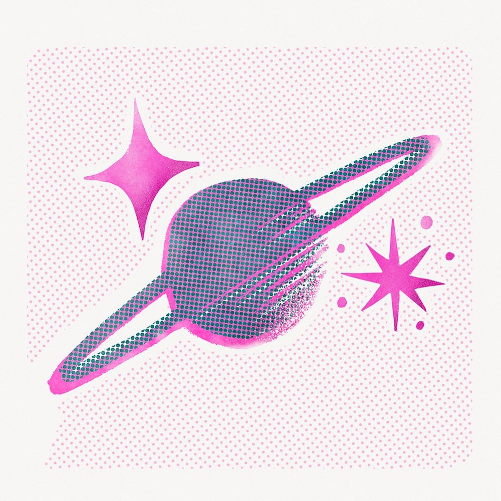 Cute Saturn doodle, galaxy graphic