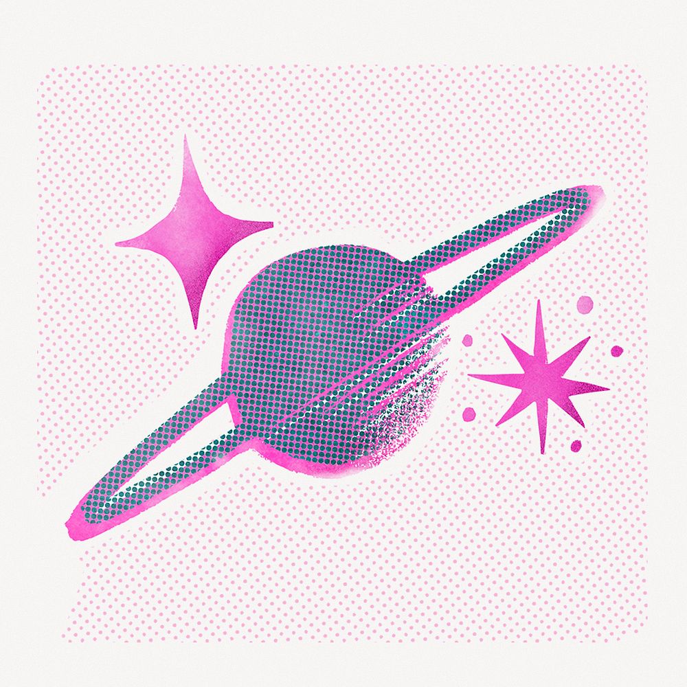 Cute Saturn doodle collage element psd