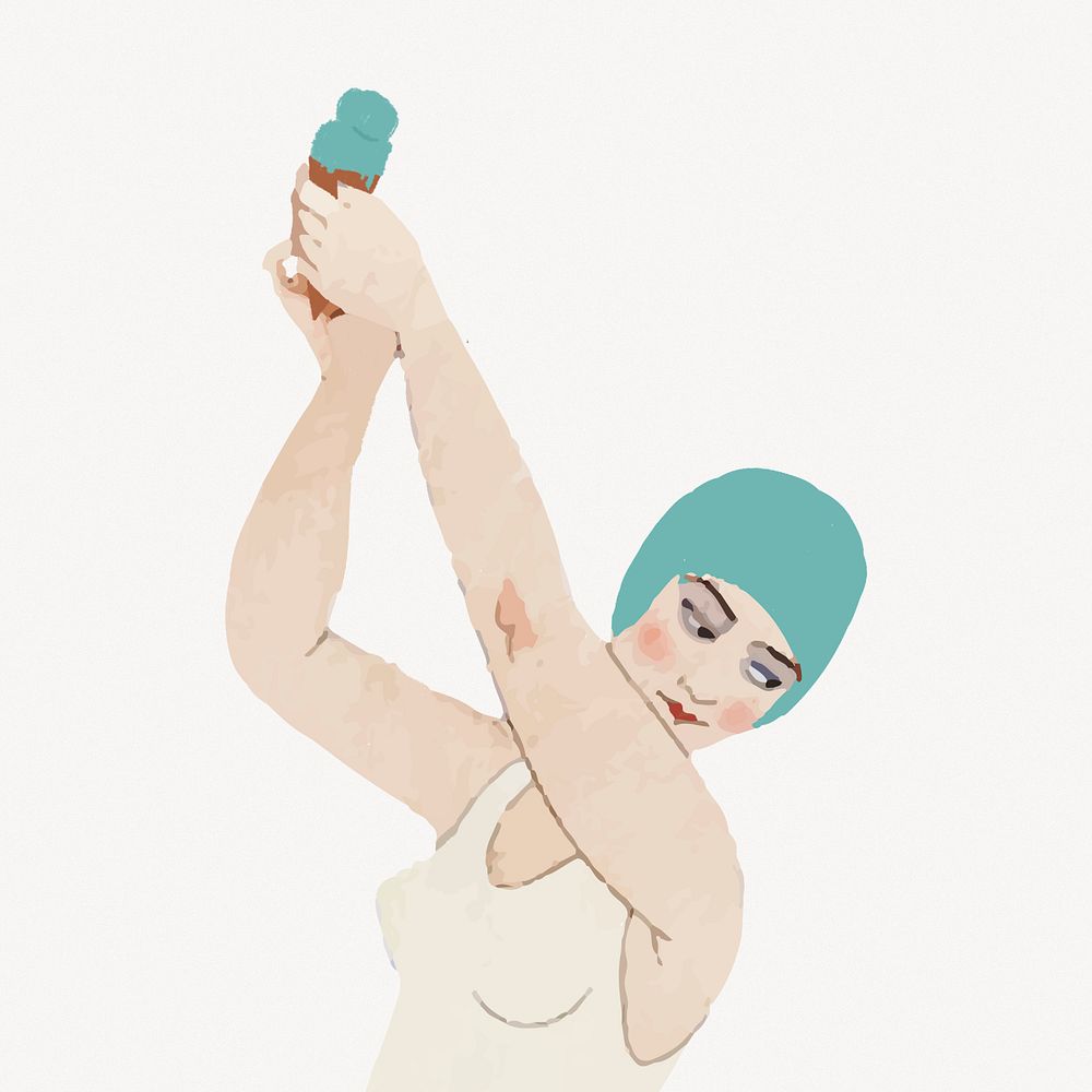 George Barbier's woman in swimsuit collage element psd, remixed by rawpixel