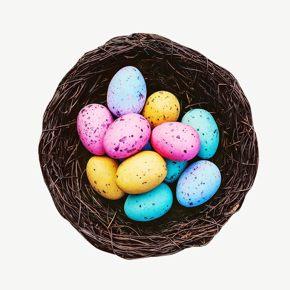 Easter eggs nest collage element psd