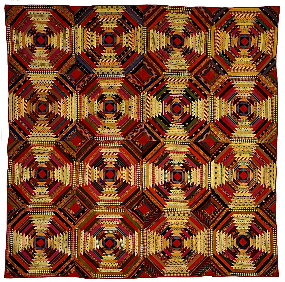 Quilt, 'Log Cabin' Pattern, 'Pineapple' variation