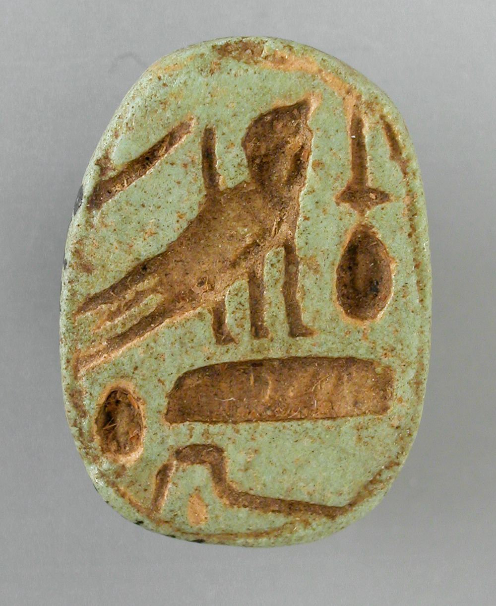 Faience Scarab Depicting the King as a Falcon