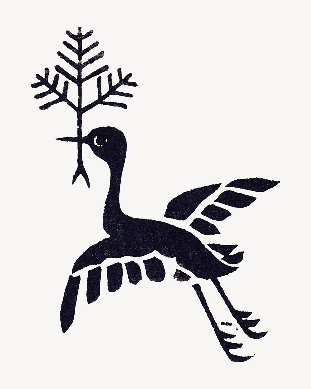 Japanese crane simple illustration, collage element  psd
