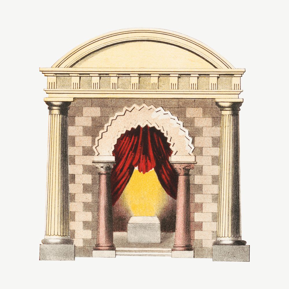 Vintage curtain & arch, architecture illustration psd. Remixed by rawpixel.