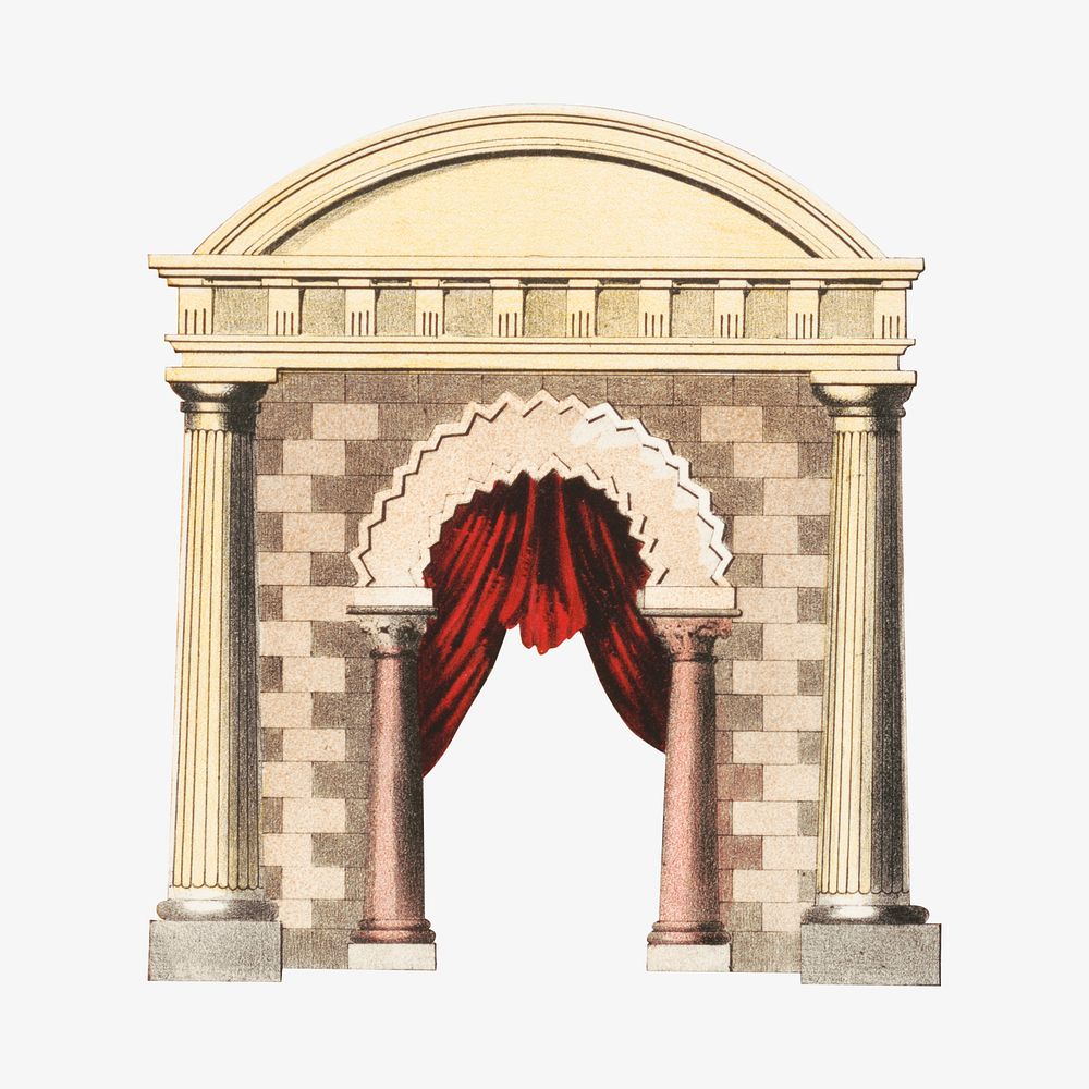 Vintage curtain & arch, architecture illustration. Remixed by rawpixel.