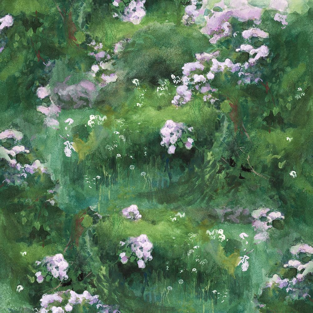 Lilac bush background, watercolor painting. Remixed from Eero Järnefelt artwork, by rawpixel.