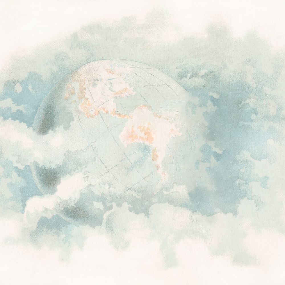 Globe in sky background in watercolor. Remixed from vintage artwork by rawpixel.