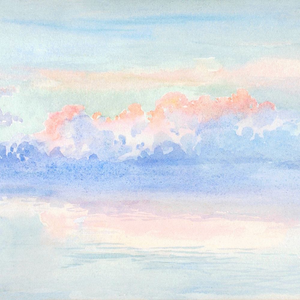 Pastel sky background, watercolor painting. Remixed from George Elbert Burr artwork, by rawpixel.