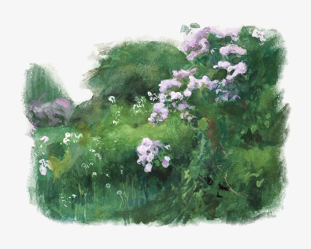 Lilac bush watercolor illustration element. Remixed from Eero Järnefelt artwork, by rawpixel.