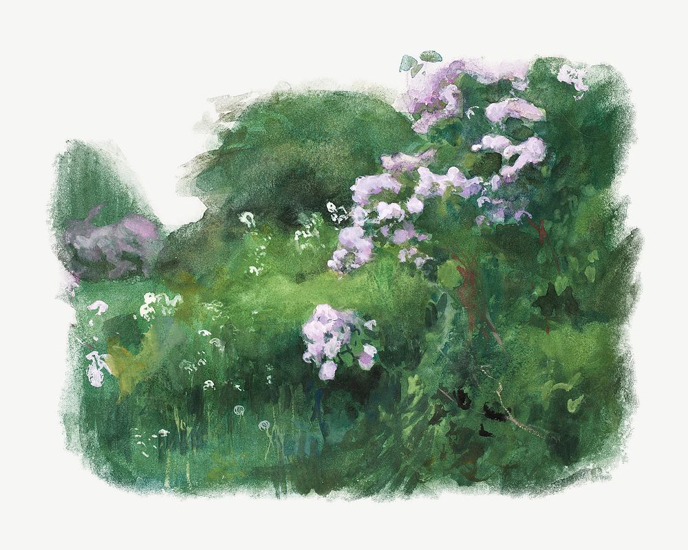 Lilac bush watercolor illustration element psd. Remixed from Eero J&auml;rnefelt artwork, by rawpixel.